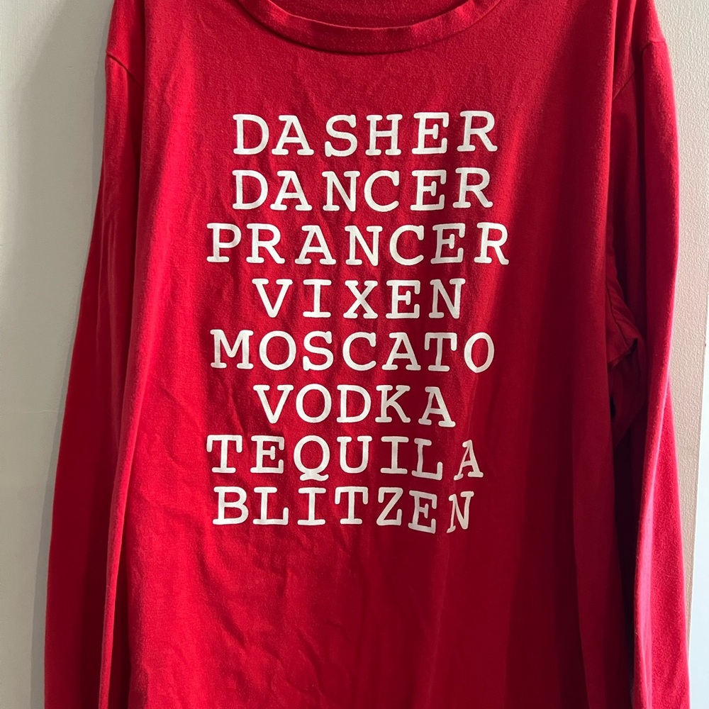 Vibrant Red Long Sleeve Tee with Fun Christmas Theme